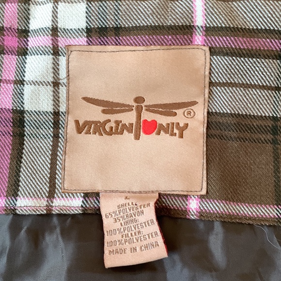 VINTAGE Rare 90s “Virgin Only” Plaid Bomber Jacket in Brown & Pink - Picture 11 of 14